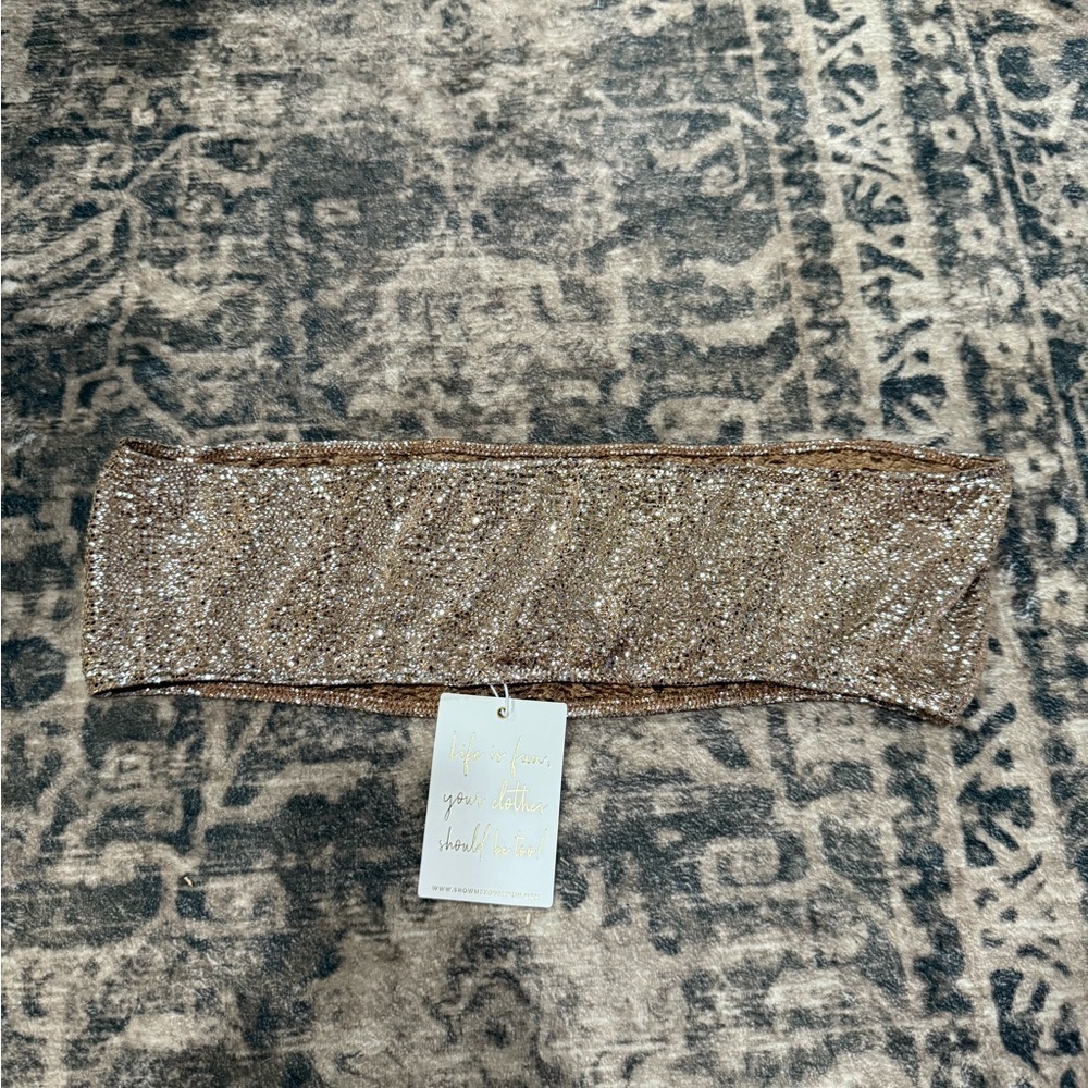 Show Me Your MuMu brown sliver metallic strapless top size xl - Picture 5 of 6